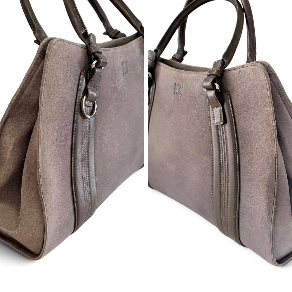 Loewe Amazona Grey Suede Leather Boston Bag Double Handle Vintage - Picture 12 of 15